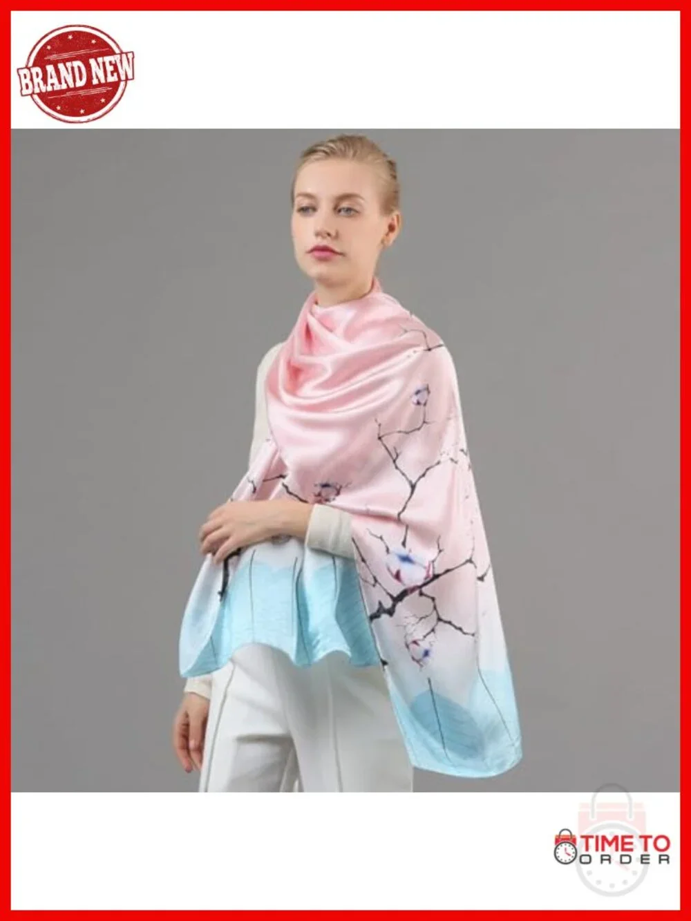 100% Silk Long Oblong Shawl Scarf Wrap Gift Packed